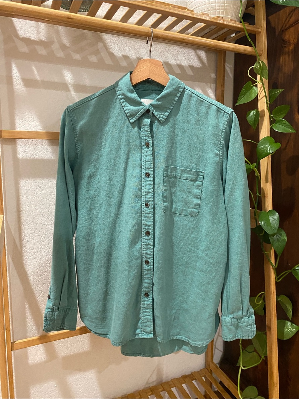Women’s Teal Button-Up Shirt - Classic Long Sleeve